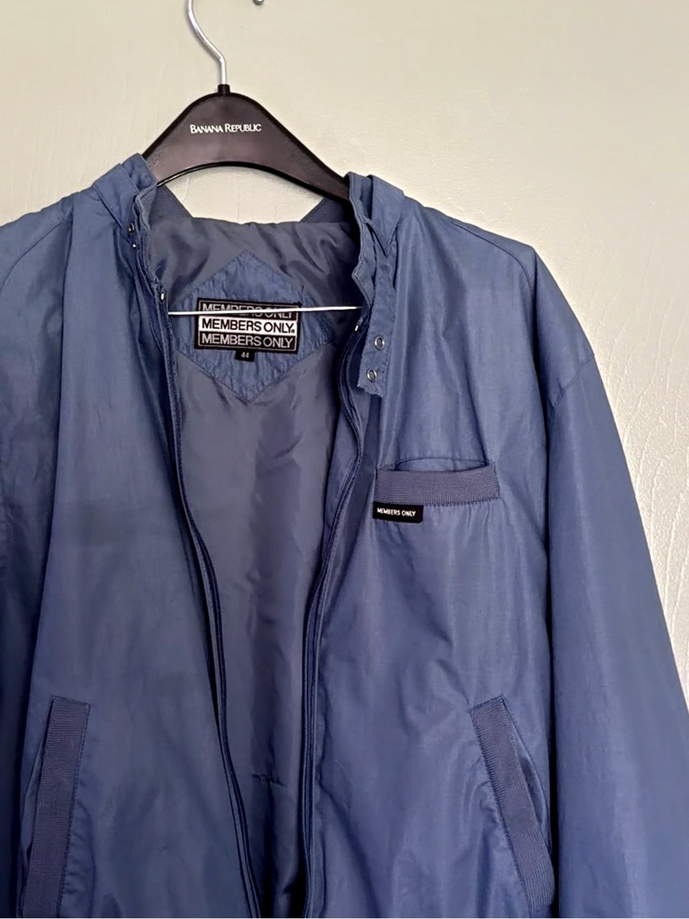 Members Only Blue Hooded Windbreaker Jacket